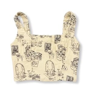 Abercrombie & Fitch Linen Blend Tank Top Building Pattern Beige